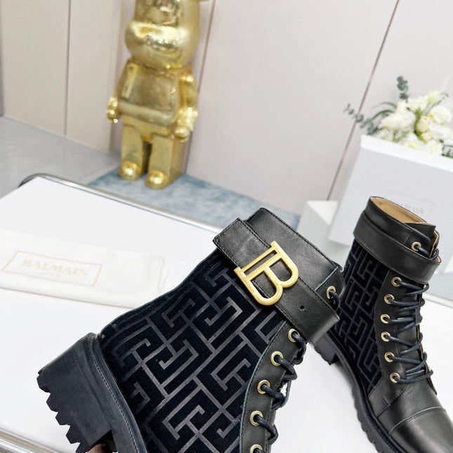 BALMAIN 26S BOOTS IN BLACK CALFSKIN AND SUEDE