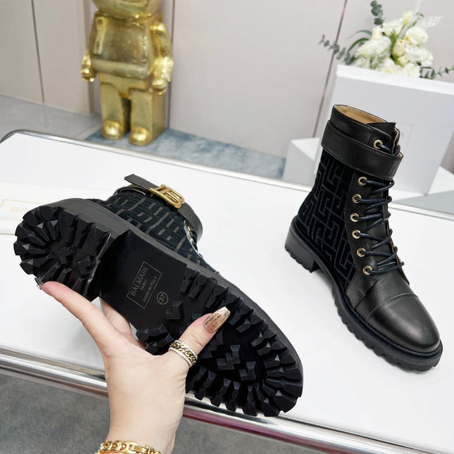 BALMAIN 26S BOOTS IN BLACK CALFSKIN AND SUEDE