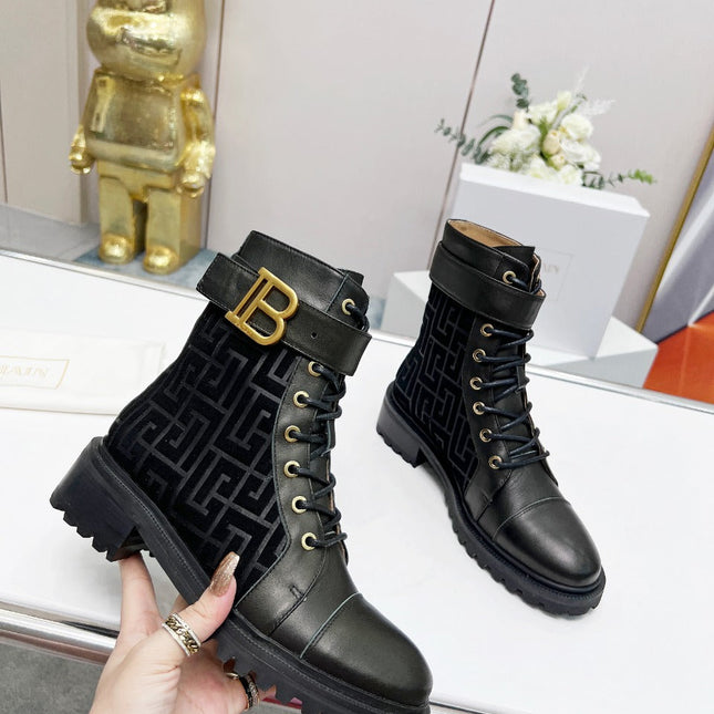 BALMAIN 26S BOOTS IN BLACK CALFSKIN AND SUEDE