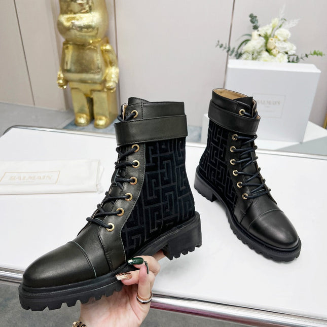 BALMAIN 26S BOOTS IN BLACK CALFSKIN AND SUEDE