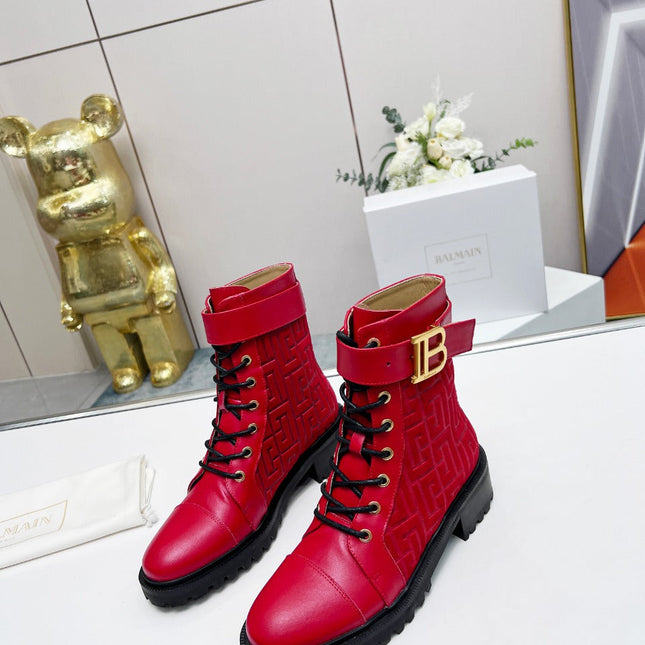 BALMAIN 26S BOOTS IN RED CALFSKIN AND SUEDE