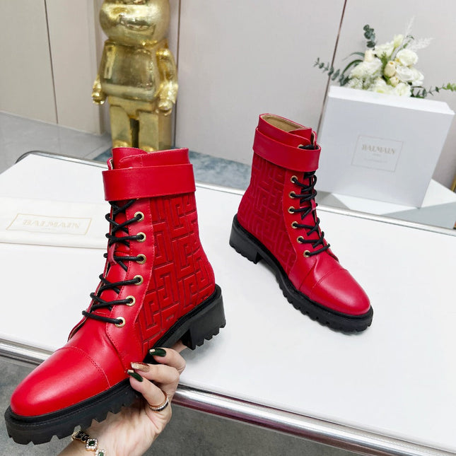 BALMAIN 26S BOOTS IN RED CALFSKIN AND SUEDE