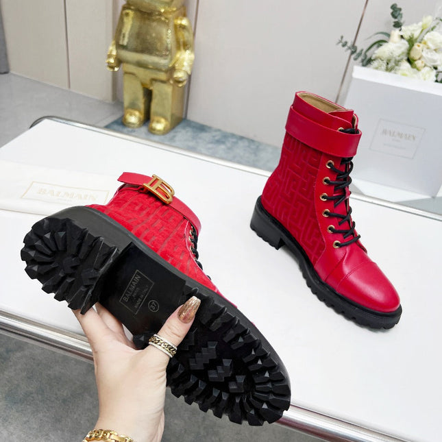 BALMAIN 26S BOOTS IN RED CALFSKIN AND SUEDE