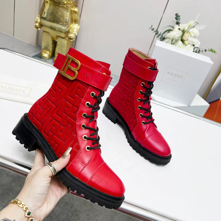 BALMAIN 26S BOOTS IN RED CALFSKIN AND SUEDE