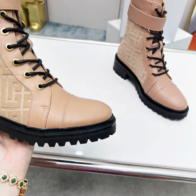 BALMAIN 26S BOOTS IN NUDE BEIGE CALFSKIN AND SUEDE