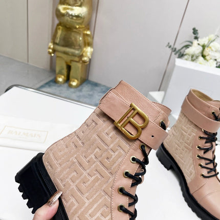 BALMAIN 26S BOOTS IN NUDE BEIGE CALFSKIN AND SUEDE