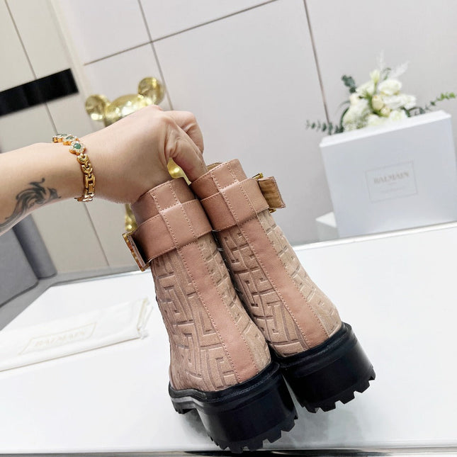 BALMAIN 26S BOOTS IN NUDE BEIGE CALFSKIN AND SUEDE