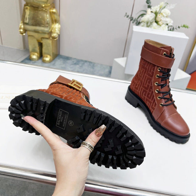 BALMAIN 26S BOOTS IN RUST BROWN CALFSKIN AND SUEDE