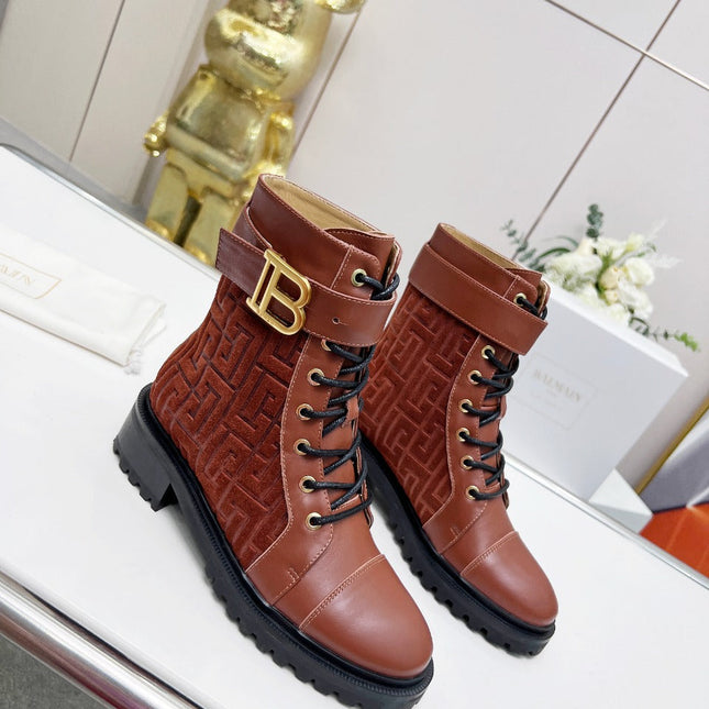 BALMAIN 26S BOOTS IN RUST BROWN CALFSKIN AND SUEDE