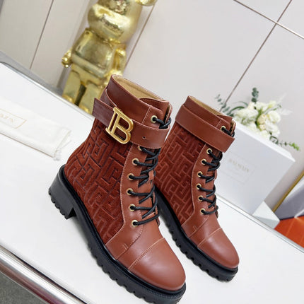 BALMAIN 26S BOOTS IN RUST BROWN CALFSKIN AND SUEDE
