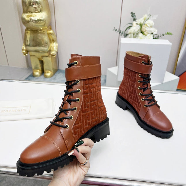 BALMAIN 26S BOOTS IN RUST BROWN CALFSKIN AND SUEDE