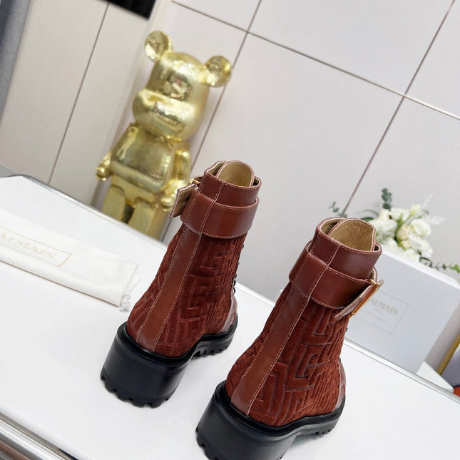 BALMAIN 26S BOOTS IN RUST BROWN CALFSKIN AND SUEDE