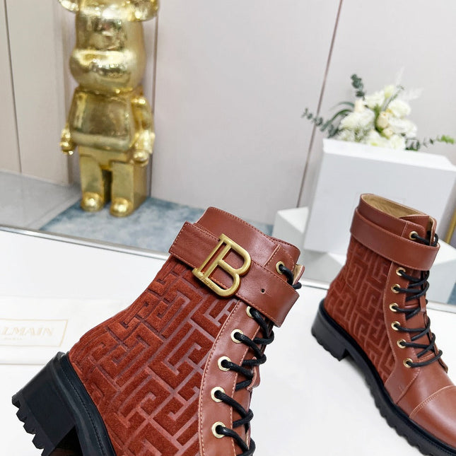 BALMAIN 26S BOOTS IN RUST BROWN CALFSKIN AND SUEDE