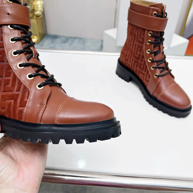 BALMAIN 26S BOOTS IN RUST BROWN CALFSKIN AND SUEDE