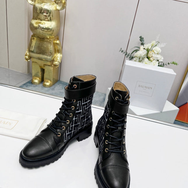BALMAIN 26S BOOTS IN BLACK CALFSKIN AND WOOL