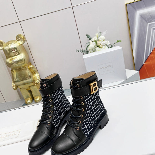 BALMAIN 26S BOOTS IN BLACK CALFSKIN AND WOOL