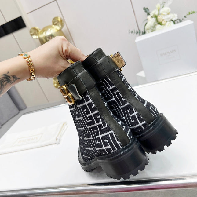 BALMAIN 26S BOOTS IN BLACK CALFSKIN AND WOOL