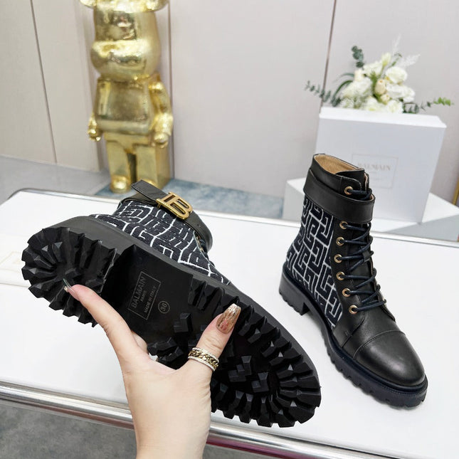 BALMAIN 26S BOOTS IN BLACK CALFSKIN AND WOOL