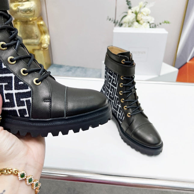 BALMAIN 26S BOOTS IN BLACK CALFSKIN AND WOOL