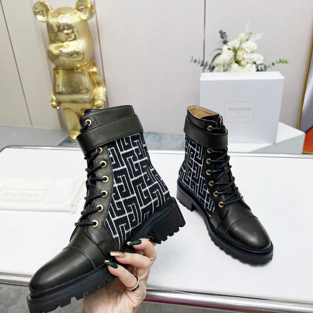 BALMAIN 26S BOOTS IN BLACK CALFSKIN AND WOOL