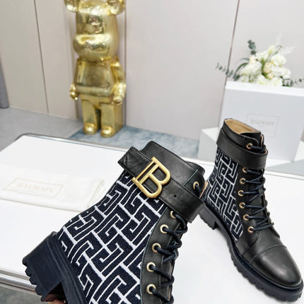 BALMAIN 26S BOOTS IN BLACK CALFSKIN AND WOOL