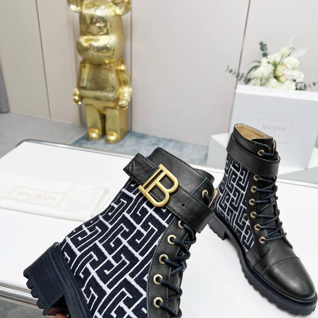 BALMAIN 26S BOOTS IN BLACK CALFSKIN AND WOOL