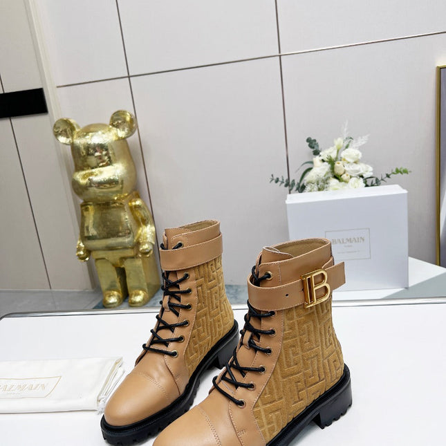 BALMAIN 26S BOOTS IN LIGHT BROWN CALFSKIN AND SUEDE