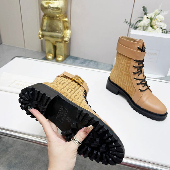 BALMAIN 26S BOOTS IN LIGHT BROWN CALFSKIN AND SUEDE