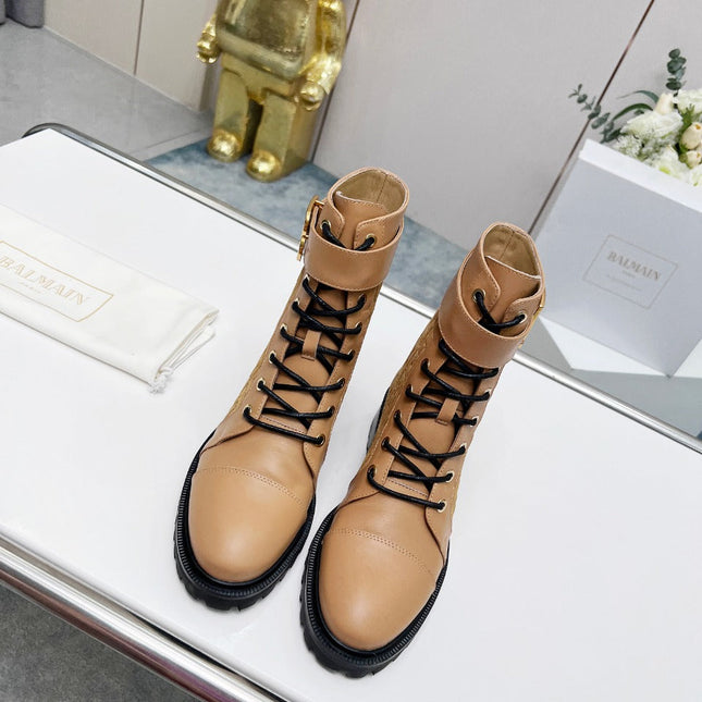 BALMAIN 26S BOOTS IN LIGHT BROWN CALFSKIN AND SUEDE