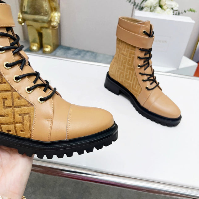 BALMAIN 26S BOOTS IN LIGHT BROWN CALFSKIN AND SUEDE
