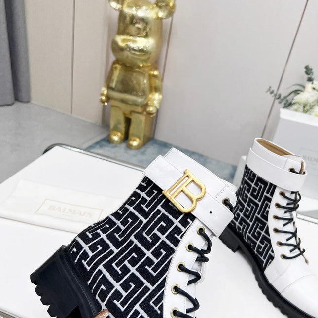 BALMAIN 26S BOOTS IN WHITE CALFSKIN AND BLACK WOOL