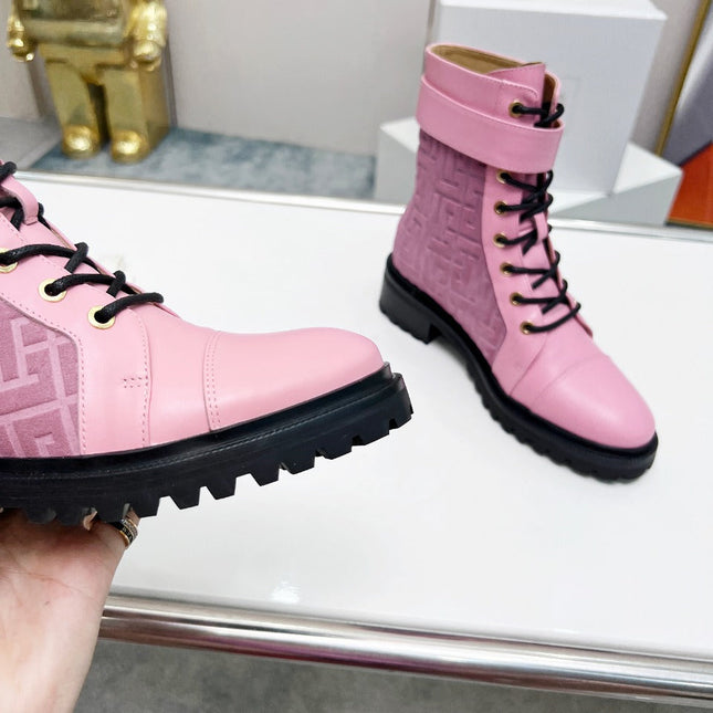 BALMAIN 26S BOOTS IN LIGHT PINK CALFSKIN AND SUEDE