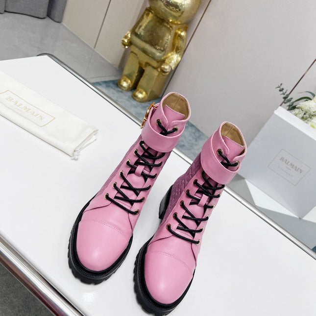 BALMAIN 26S BOOTS IN LIGHT PINK CALFSKIN AND SUEDE