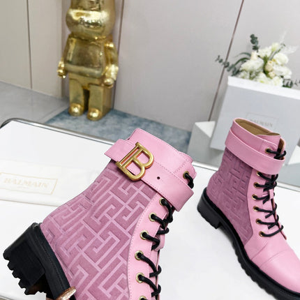 BALMAIN 26S BOOTS IN LIGHT PINK CALFSKIN AND SUEDE