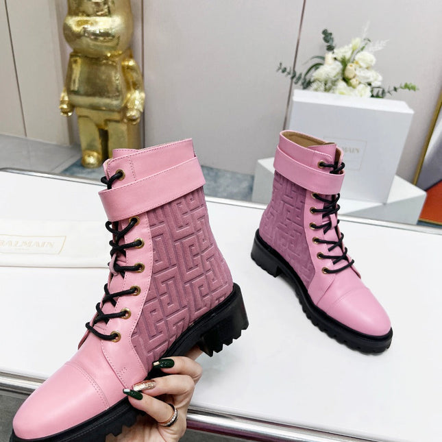 BALMAIN 26S BOOTS IN LIGHT PINK CALFSKIN AND SUEDE