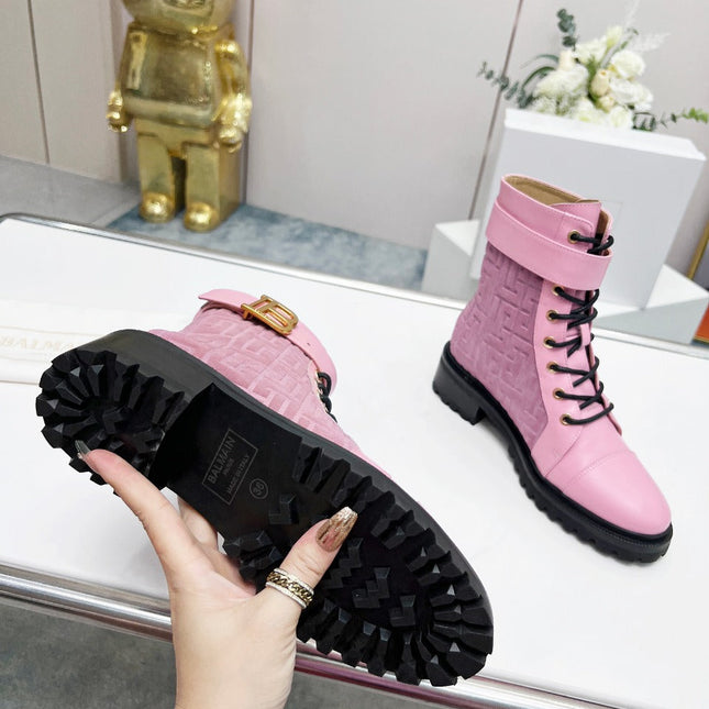 BALMAIN 26S BOOTS IN LIGHT PINK CALFSKIN AND SUEDE