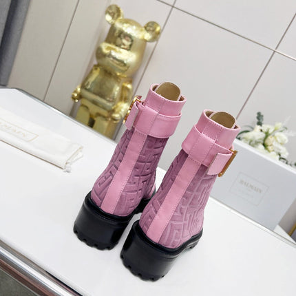 BALMAIN 26S BOOTS IN LIGHT PINK CALFSKIN AND SUEDE