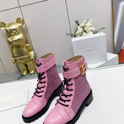 BALMAIN 26S BOOTS IN LIGHT PINK CALFSKIN AND SUEDE