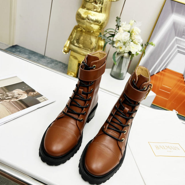 BALMAIN 26S BOOTS IN BROWN CALFSKIN