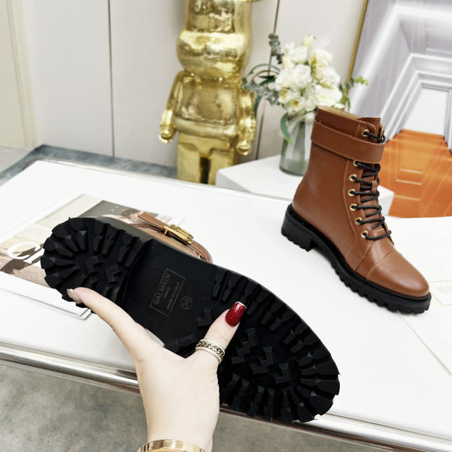 BALMAIN 26S BOOTS IN BROWN CALFSKIN
