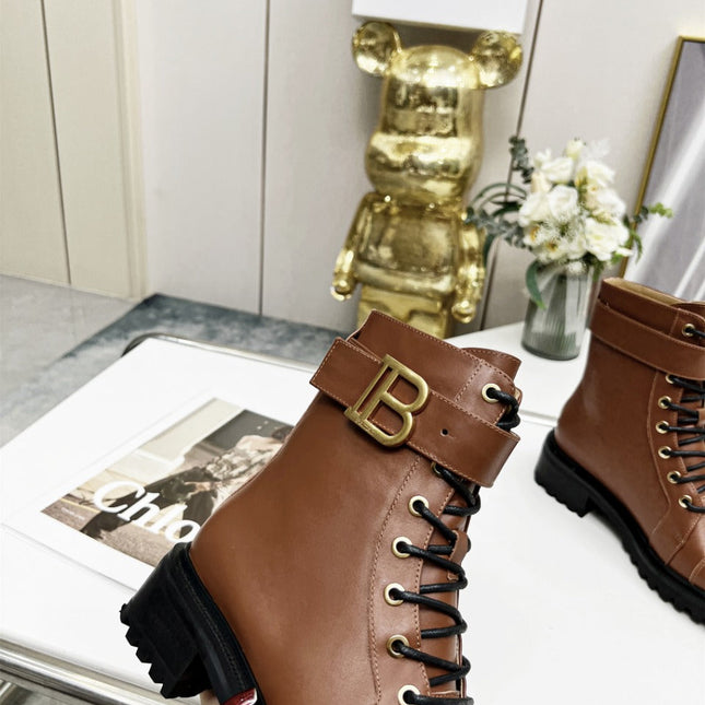 BALMAIN 26S BOOTS IN BROWN CALFSKIN