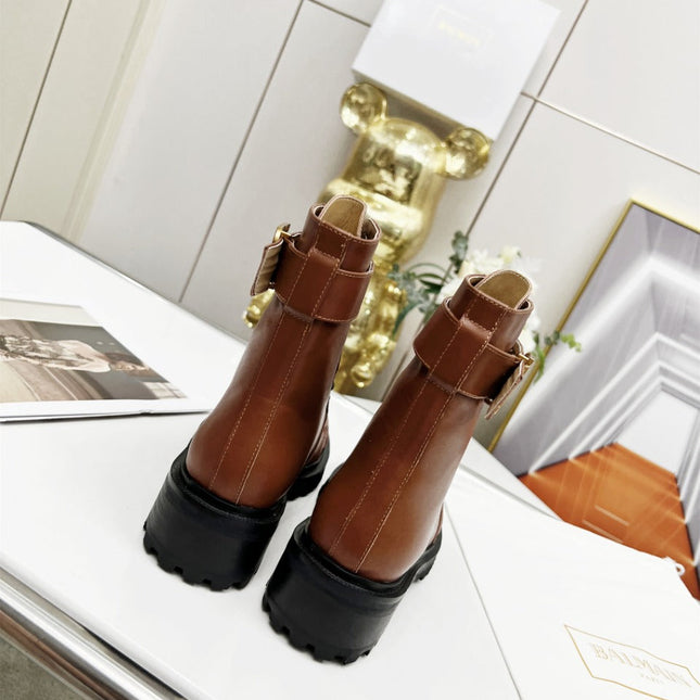 BALMAIN 26S BOOTS IN BROWN CALFSKIN