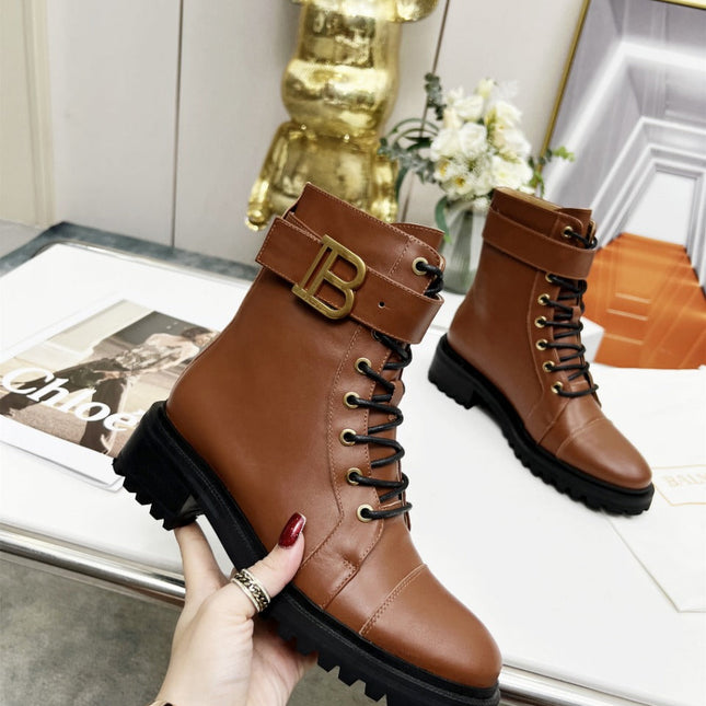 BALMAIN 26S BOOTS IN BROWN CALFSKIN