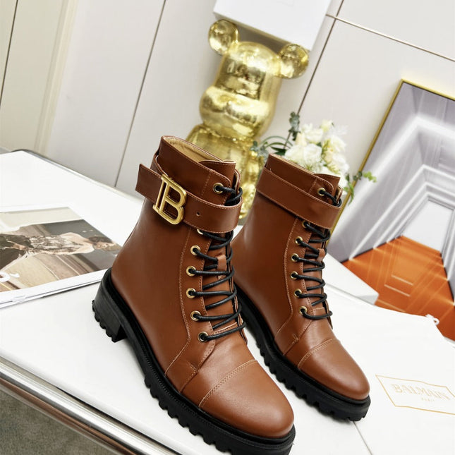 BALMAIN 26S BOOTS IN BROWN CALFSKIN