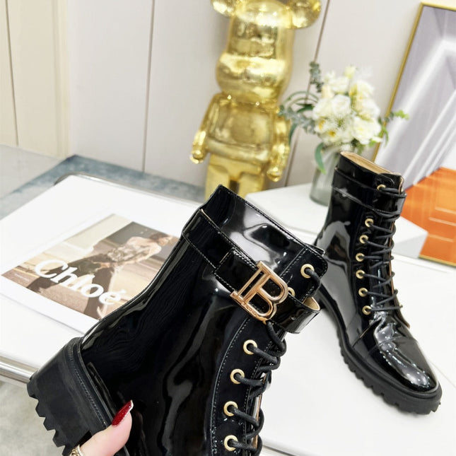 BALMAIN 26S BOOTS IN BLACK GLOSSY CALFSKIN