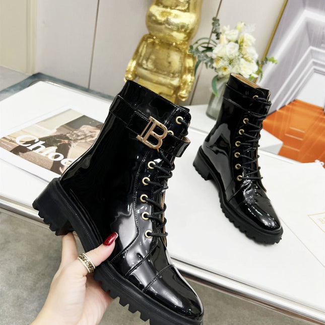BALMAIN 26S BOOTS IN BLACK GLOSSY CALFSKIN