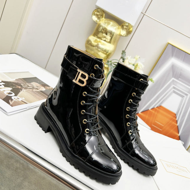 BALMAIN 26S BOOTS IN BLACK GLOSSY CALFSKIN