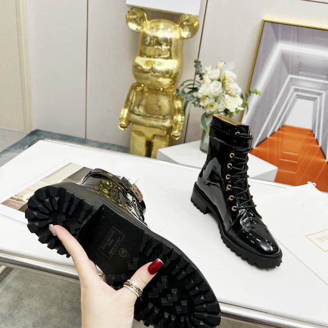 BALMAIN 26S BOOTS IN BLACK GLOSSY CALFSKIN