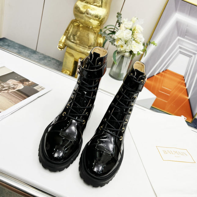 BALMAIN 26S BOOTS IN BLACK GLOSSY CALFSKIN