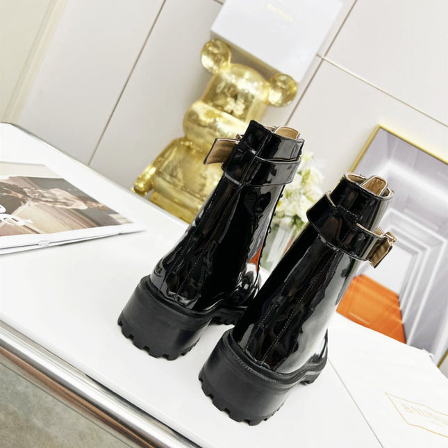 BALMAIN 26S BOOTS IN BLACK GLOSSY CALFSKIN